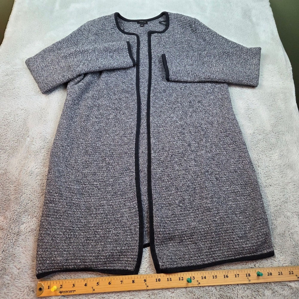 Talbots Open Front Cardigan Womens M Longline Textured Gray Black‎ Cotton Blend